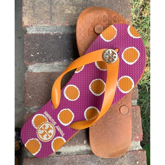 Tory Burch Pink Orange Flip Flops -- 6 - Picture 3 of 10